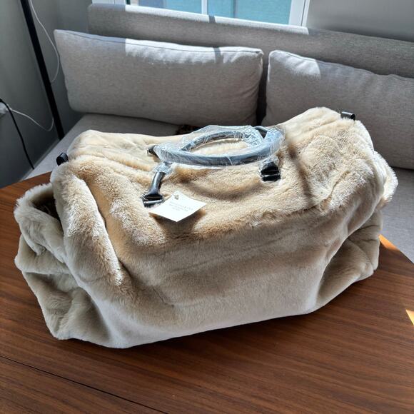 NEW Pottery Barn Faux Fur Duffle Bag Weekender Travel Zip Up with Pockets - Picture 2 of 10